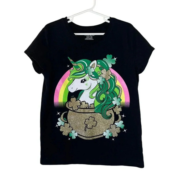 The Childrens Place Girls T Shirt Medium 7/8 Unicorn St Patricks Day Shamrock - Picture 1 of 4